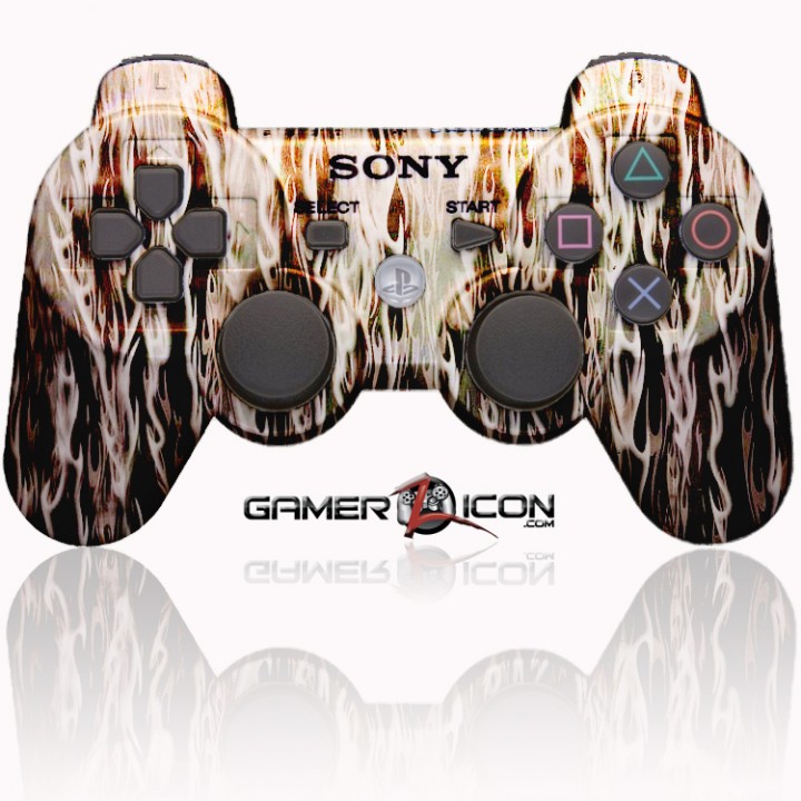 PS3 Modded Controller White Flames