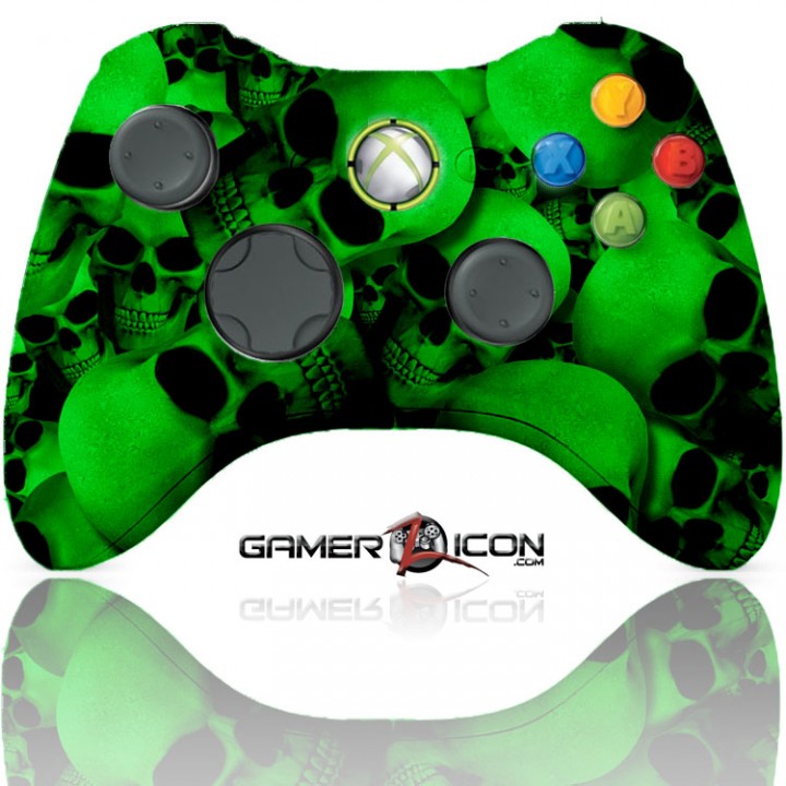 Xbox 360 Modded Controller Green Skull