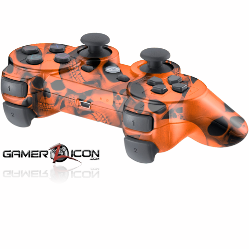 PS3 Orange Skull Modded Controller