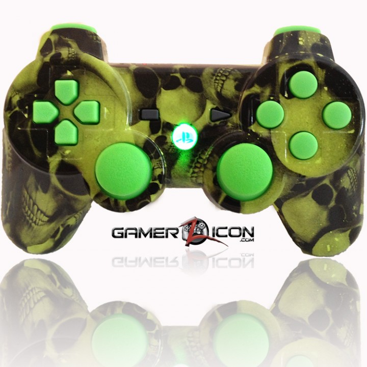 PS3 Modded Controller All Skull Green