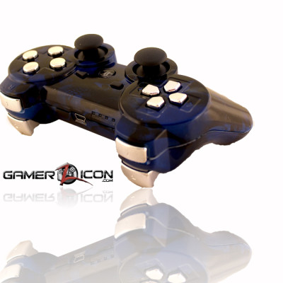 PS3 All Skull Blue Chrome Rapid Fire Controller