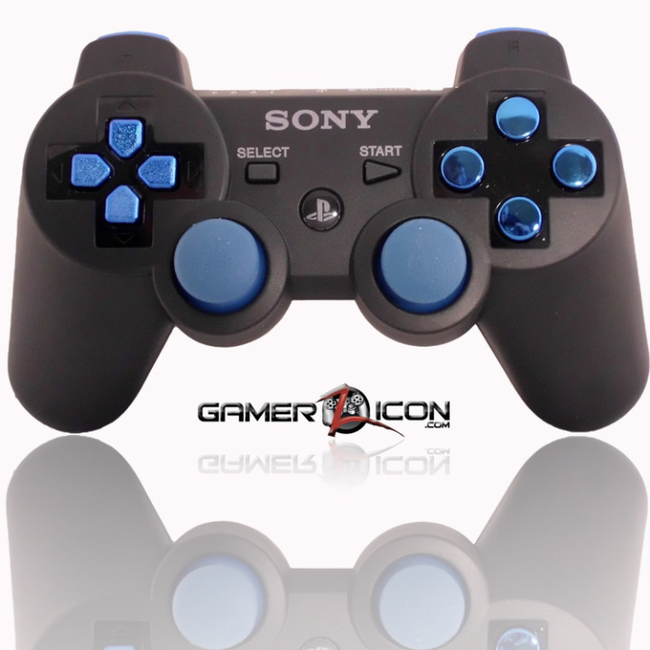 PS3 Charcoal Black Chrome Blue Modded Controller