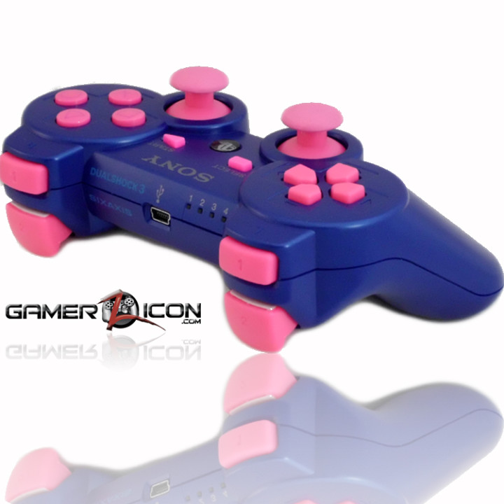 PS3 Metallic Blue Pink Rapid Fire Controller