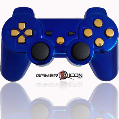 PS3 Modded Controller Chrome Blue Gold