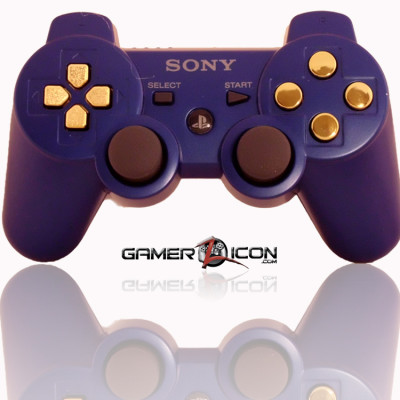 PS3 Modded Controller Metallic Blue Chrome Gold