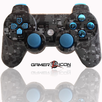 PS3 Navy Digital Camo Chrome Blue Modded Controller