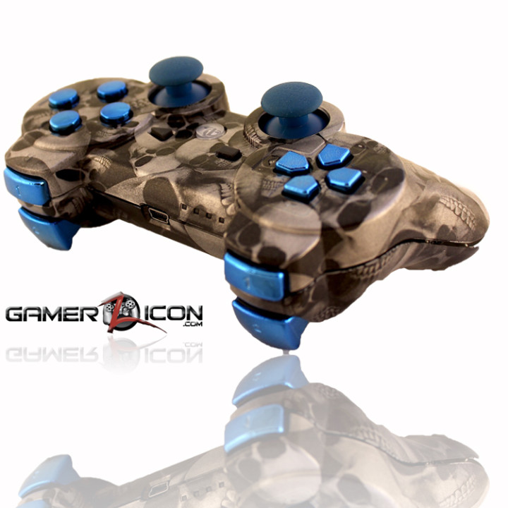 PS3 Skull Silver Chrome Blue Rapid Fire Controller