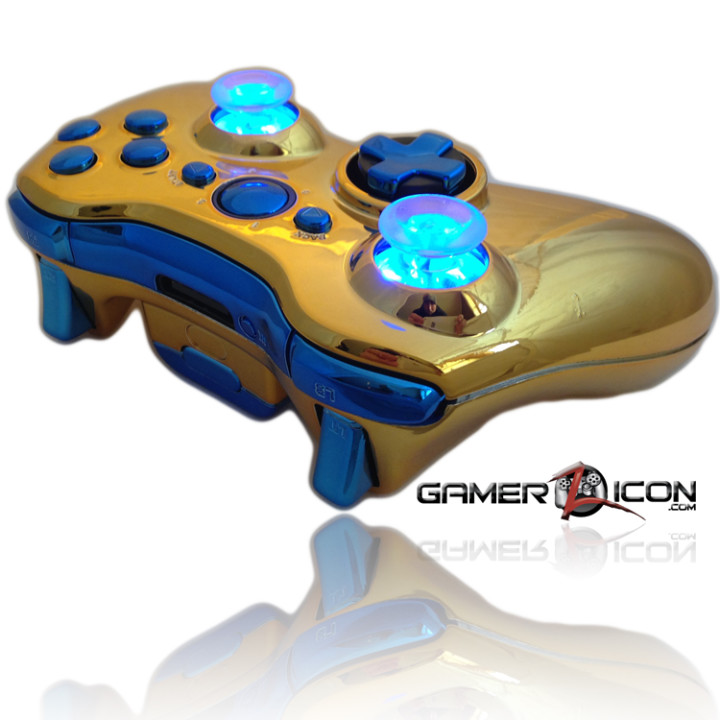 Xbox 360 Chrome Gold Blue Raptor Fire Controller