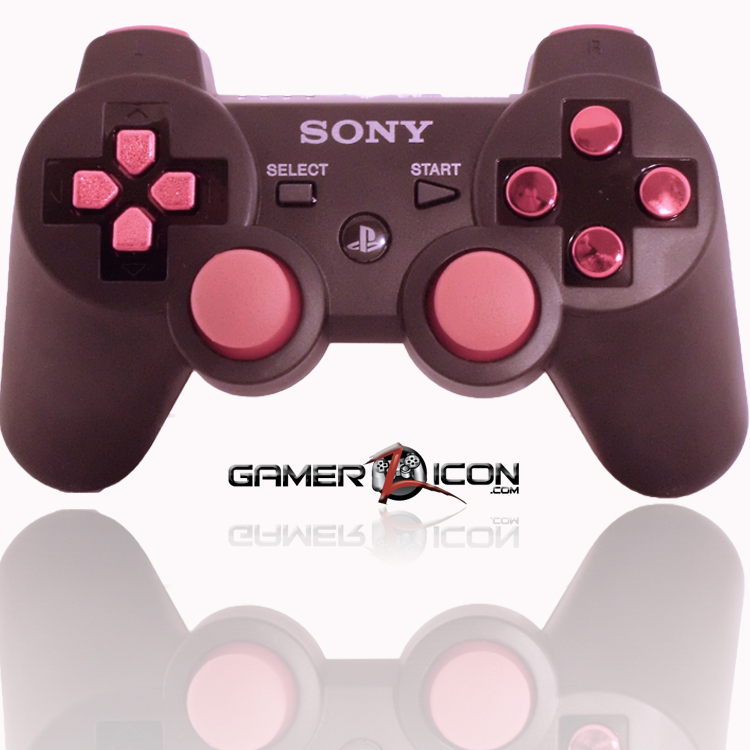 PS3 Modded Controller Charcoal Black Chrome Red